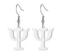 Boucles d'oreilles créoles avec symbole Psi pour femme, motif alphabet grec, psychologie, psychiatrie, signe médical, bijoux psychothérapeute, cadeau psychologue, Medium, Acier inoxydable, Pas de