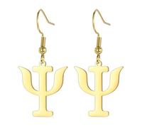 Boucles d'oreilles créoles avec symbole Psi pour femme, motif alphabet grec, psychologie, psychiatrie, signe médical, bijoux psychothérapeute, cadeau psychologue, Medium, Acier inoxydable, Pas de