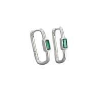 Boucles D'oreilles Créoles Bohèmes En Argent Sterling 925 Avec Zircons Verts Carrés Pour Femmes, Bijoux De Fête Simples Et Élégants