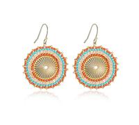 Boucles d'oreilles créoles bohèmes en perles de verre colorées faites à la main, style plage d'été bleu et orange, pour femmes