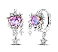Boucles d'oreilles créoles brillantes en forme de planète en forme de cœur plaqué argent, élégance intemporelle pour un style sophistiqué