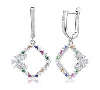 Boucles d'oreilles créoles carrées colorées en argent S925 hypoallergénique brillant délicat arc-en-ciel papillon boucles d'oreilles oxyde de zirconium bijoux pour femmes pour cadeaux d'anniversaire