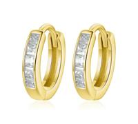 Boucles D'oreilles Créoles Carrées En Argent Sterling 925 Et Or 18 Carats, Serties De Zircones Cubiques Brillantes, Idéales Pour Le Bureau Ou La Mode. Bijoux Fins 925