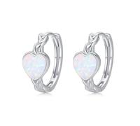 Boucles d'oreilles créoles celtiques en forme de cœur - En argent sterling 925 - Avec opale - Hypoallergéniques - Cadeau pour femme et fille, 14mm, Argent sterling, Opale