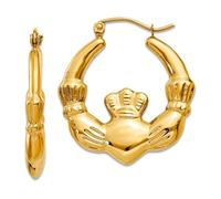 Boucles d'oreilles créoles creuses en or jaune 14 carats poli, nœud celtique de la Trinité Claddagh, 27 x 25 mm de large, 3 mm d'épaisseur