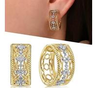 Boucles d'oreilles créoles creuses rétro et élégantes, serties de zircons synthétiques blancs, accessoires de bijoux exquis et tendance