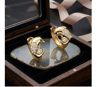 Boucles d'Oreilles - Créoles - Dauphin - Plaqué Or Jaune 750/1000 - Zircons Éclatants - 13 mm - Femme/Enfant