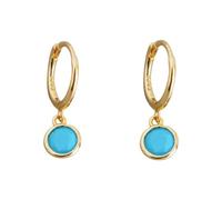 Boucles d'oreilles créoles délicates pour femmes et filles en argent sterling 925 de 6 mm avec pierre de naissance turquoise ronde - Pendantes pour cartilage - Bijoux mignons pour les vacances, les