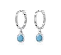 Boucles d'oreilles créoles délicates pour femmes et filles en argent sterling 925 de 6 mm avec pierre de naissance turquoise ronde - Pendantes pour cartilage - Bijoux mignons pour les vacances, les