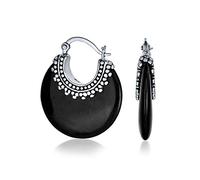 Boucles D'Oreilles Tribales En Onyx Noir Véritable Demi-Croix Croiséeant Pour Femmes En Argent Sterling Et Milgrain Oxydé