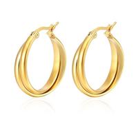 Boucles d'oreilles créoles dorées et argentées pour femme - Trois cercles - Deux cercles entrelacés - Boucles d'oreilles polies - Bijoux tendance - Cadeau, 0, Métal, pas de pierres précieuses
