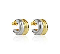 Boucles d'oreilles créoles doubles pour femme, plaqué or 14 carats, deux tons or et argent, boucles d'oreilles créoles légères, hypoallergéniques, tendance, bijoux géométriques, Petit, Cuivre, Pas de