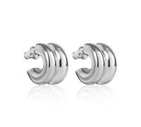 Boucles d'oreilles créoles doubles pour femme, plaqué or 14 carats, deux tons or et argent, boucles d'oreilles créoles légères, hypoallergéniques, tendance, bijoux géométriques, Petit, Cuivre, Pas de