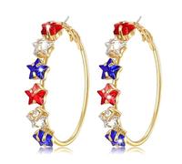 Boucles d'oreilles créoles du 4 juillet pour femme avec drapeau américain, étoile américaine, bijoux patriotiques, tenue du 4 juillet pour femme, cadeaux de fête, Zinc, Pas de gemme