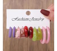 Boucles d'oreilles créoles élégantes en acrylique pour femme avec résine faite à la main en forme de C et tiges d'oreilles en acier inoxydable pour une utilisation confortable (F)