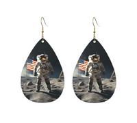 Boucles d'oreilles créoles en acrylique pour femme - Dorées - Tendance - Style bohème - Astronaute atterrissant sur la lune - Hypoallergénique - Argent - Cadeau de Saint-Valentin