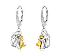 Boucles d'oreilles créoles en argent 925 et or rose pour chien, chat, chiot - Cadeau pour enfants et amoureux des chiens, Argent