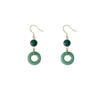 Boucles d'oreilles créoles en argent sterling 925 avec boules de jade vertes pour femme avec zircone, taille unique, Pierre naturelle, Pas de pierre précieuse