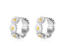 Boucles D'oreilles Créoles En Argent Sterling 925 Avec Breloques Marguerite Et Émail Tendance Pour Femme, Bijoux De Mariage Raffinés