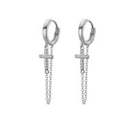 Boucles D'oreilles Créoles En Argent Sterling 925 Avec Chaîne Croisée Et Zircone Cubique Brillante, Style Punk, Pour Femme, Bijoux De Mariage Ou D'anniversaire
