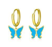 Boucles D'oreilles Créoles En Argent Sterling 925 Avec Pendentif Papillon Émaillé Pour Femme, Bijoux Fins Pour Fête De Mariage, Cadeau