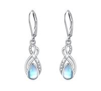Boucles d'oreilles créoles en argent sterling 925 avec pierre de lune/abalone - Boucles d'oreilles pendantes en forme de goutte - Pour femme et fille, Argent sterling, Pierre de lune