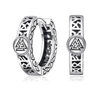 Boucles d'oreilles créoles en argent sterling 925 avec runes vikings nordiques, nœud celtique pour homme et femme, hypoallergéniques, robustes, punk, bijoux cadeau, Petit, Argent sterling, Pas de