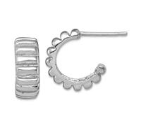 Boucles d'oreilles créoles en argent sterling 925 plaqué rhodium poli et texturé - 15,7 x 13,8 mm de large - 5,5 mm d'épaisseur - Pour femme