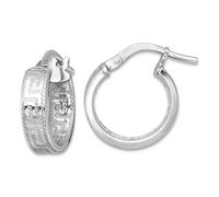 Boucles d'oreilles créoles en argent sterling 925 plaqué rhodium poli texturé en forme de clé grecque 15,5 x 14 mm de large, 4 mm d'épaisseur