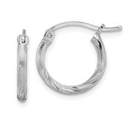 Boucles d'oreilles créoles en argent sterling 925 poli avec tige à charnière de 2 mm, coupe satinée et scintillante, 17 x 15 mm de large, 2 mm d'épaisseur