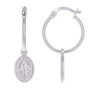 Boucles d'oreilles créoles en argent sterling 925 pour femme - Médaille miraculeuse religieuse - 31,9 x 9 mm de large