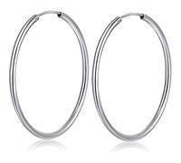 Boucles D'oreilles Créoles en Argent sterling 925 pour Femmes Plaqué Or Blanc 18 Carats Grande Boucle D'oreille Créole Argent Bijoux pour Femmes