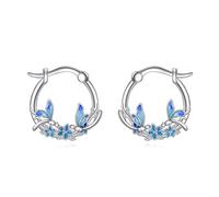 Boucles d'oreilles créoles en argent sterling avec lapin/libellule/pingouin/chat/abeille/hibou/renard pour femme, Acier inoxydable