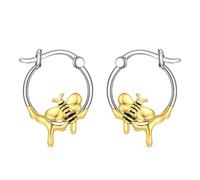 Boucles d'oreilles créoles en argent sterling avec lapin/libellule/pingouin/chat/abeille/hibou/renard pour femme, Acier inoxydable