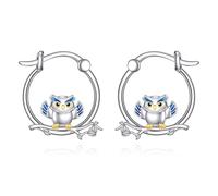 Boucles d'oreilles créoles en argent sterling avec lapin/libellule/pingouin/chat/abeille/hibou/renard pour femme, Acier inoxydable