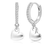 Boucles d'oreilles créoles en argent sterling plaqué or blanc en forme de cœur et oxyde de zirconium - Polies - Délicates - Légères - Cadeau pour femme, petite amie, épouse, anniversaire
