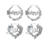 Boucles d'oreilles créoles en bambou plaqué - Grand design rond en forme de cœur - Style rétro années 80/90 - Style hip-hop audacieux pour femme, 1, Métal, Pas de gemme