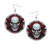Boucles d'oreilles créoles en cuir imprimé fantôme maléfique rouge et noir pour femme - Accessoire parfait pour les fêtes costumées, taille unique, cuir, pas de pierre précieuse, taille unique, cuir