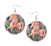 Boucles d'oreilles créoles en cuir imprimé licorne rose pour femme - Boucles d'oreilles créoles colorées, accessoire parfait pour les fêtes costumées, taille unique, cuir, pas de pierre précieuse