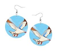 Boucles d'oreilles créoles en cuir imprimé mouettes volantes pour femme - Boucles d'oreilles pendantes parfaites pour les fêtes costumées et les accessoires de filles, taille unique, Cuir