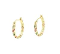 Boucles d'oreilles créoles en cuivre torsadé avec rayures roses et vertes en zircone cubique - Élégantes et glamour au quotidien pour les femmes confiantes