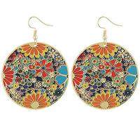 Boucles d'oreilles créoles en émail pour femme - Style éthique - Motif floral coloré