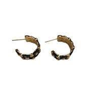 Boucles d'oreilles créoles en forme de C tressées en émail noir et or, plaqué or 18 carats, bijoux minimalistes à tige pour femme, boucles d'oreilles de luxe prêtes à l'emploi