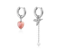 Boucles d'oreilles créoles en forme de cœur gonflé pour femme, boucles d'oreilles à suspendre géométriquement asymétriques avec perles d'oiseau, accessoires de bijoux tendance et tendance, cadeau