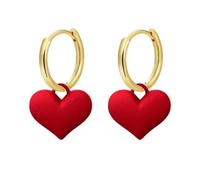 Boucles d'oreilles créoles en forme de cœur pour femme - Boucles d'oreilles pendantes en forme de cœur rouge - Cadeau de Saint-Valentin