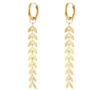 Boucles d'oreilles créoles en forme de feuille d'or pour femme, longue chaîne pendante avec design en métal texturé, bijoux légers et élégants pour tous les jours