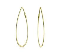 Boucles d'oreilles créoles en forme de poire, géométriques, minimalistes, légères, fines, ovales, en fil plat, pour femmes, plaquées or 14K, en argent sterling .925, 1,75 pouces.