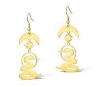 Boucles d'oreilles créoles en forme de serpent avec motif soleil et lune pour femme, One Size, Acier inoxydable, Pas de gemme