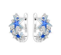 Boucles d'oreilles créoles en forme d'étoile de mer bleues, clous minimalistes en argent pour une tenue professionnelle et de soirée