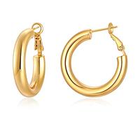 Boucles d'oreilles créoles en or 14 carats pour femme - Hypoallergéniques et légères - Tube creux, Cuivre, doré, inconnu
